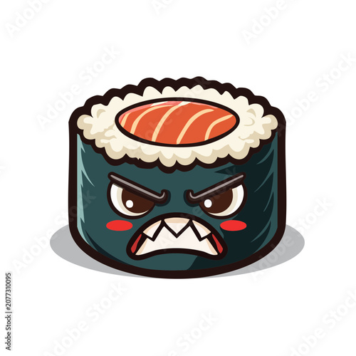 Angry Sushi Roll Cartoon Vector Illustration