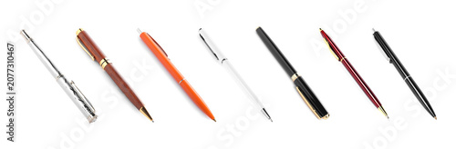 Fotografía Different pens isolated on white, set. Stationery