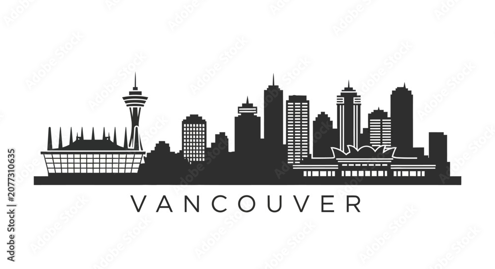 Obraz premium Vancouver Cityscape Silhouette: Urban Panorama in Black and White