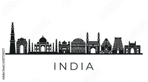 India Skyline Silhouette - Famous Landmarks Vector Art