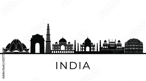 India Skyline Silhouette with Famous Landmarks