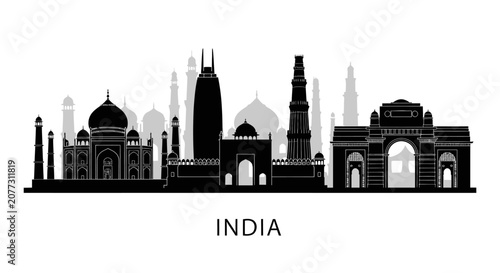 Indian Landmarks Skyline Silhouette