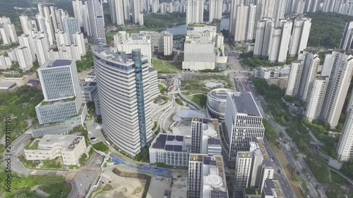 Aerial Drone View of Gwanggyo Jungang Station Cityscape and New Town Landscape in Suwon, South Korea