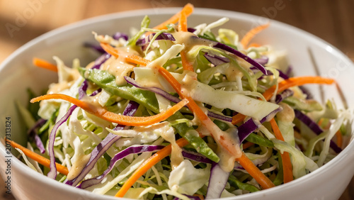 Fresh Crunchy Coleslaw Salad with Creamy Dressing in Bowl