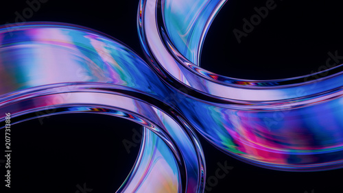 Abstract Glass Rings Iridescent Dispersion Blue 3D Render