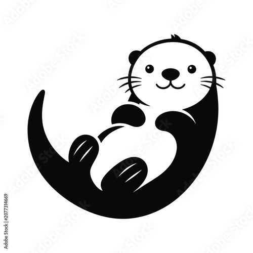 Playful otter floating in simplicity