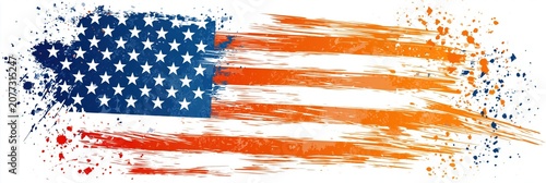 Abstract USA flag made of colorful paint brush strokes and splashes. Patriotic background for Independence Day, Fourth of July, and national celebrations