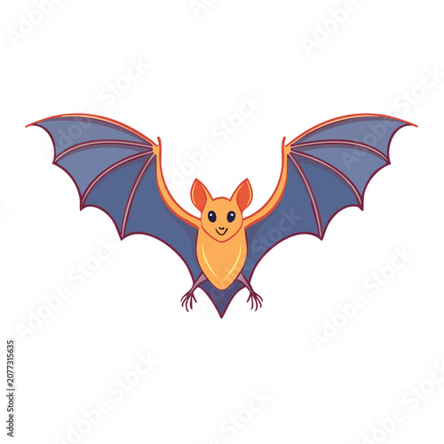Cute cartoon bat with outstretched wings