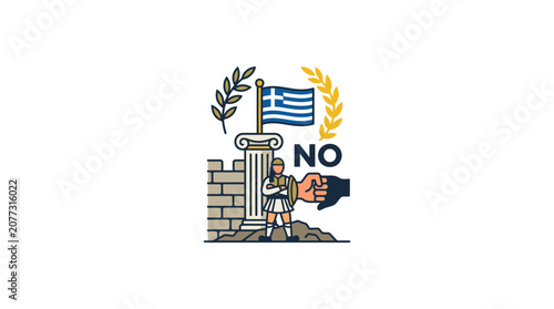 Greek Traditional Guard with Flag and No Gesture Illustration