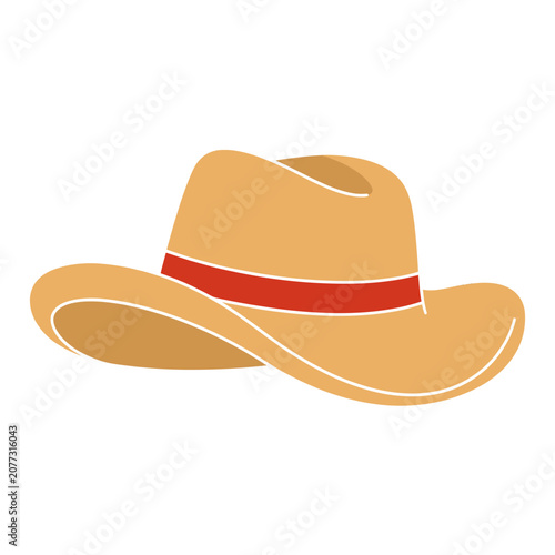 Flat illustration of a cowboy hat with red band