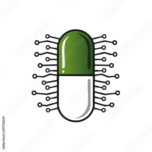 Green pill with circuit board design vector icon