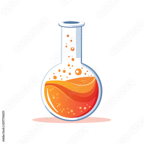 Laboratory Flask with Colored Liquid and Bubbles