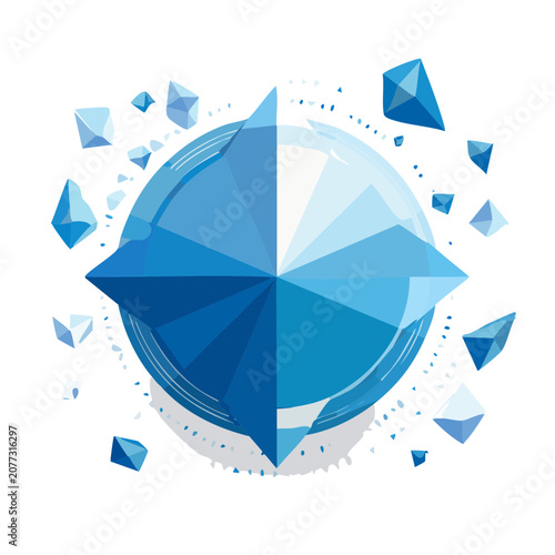 Low poly shattered glass sphere with fragments