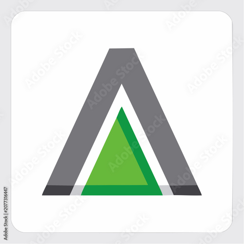 Abstract geometric triangle logo with green and gray colors