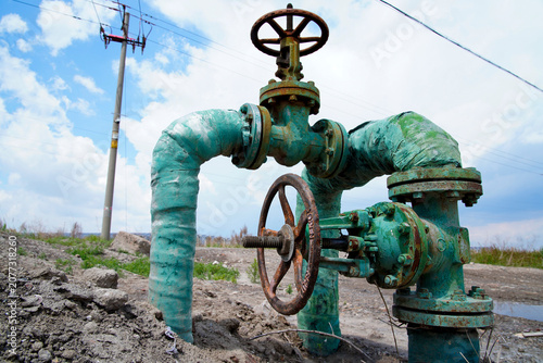 Oil pipeline valves in the oil and gas industry.