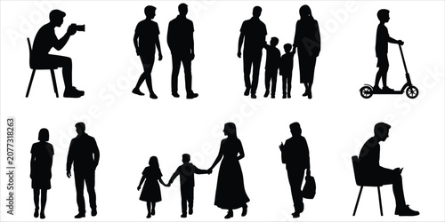 Obraz na plátně Collection of silhouettes of people engaged in activities on white background Ke