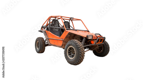 Obraz na plátne Modern orange four wheel drive offroad buggy safari vehicle isolated on transpar