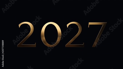 Golden 2027 text design on a black background, featuring a sleek and modern font with a polished metallic finish, suitable for New Year celebrations or event promotions