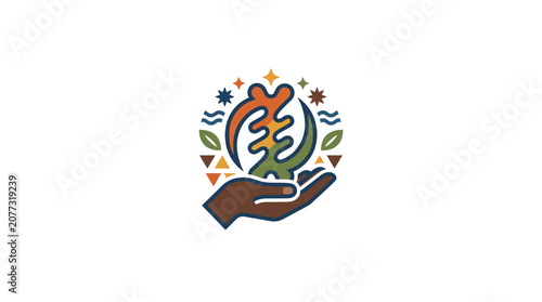 Hand Holding Earth with Leaves and Stars Eco-Friendly Icon