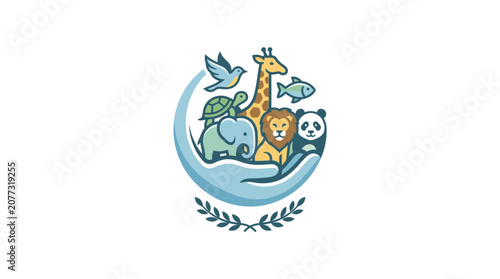 Hand Holding Diverse Wild Animals Illustration for Wildlife Conservation