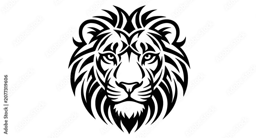 Fototapeta premium Minimal Lion Face Black and White Symbol Design