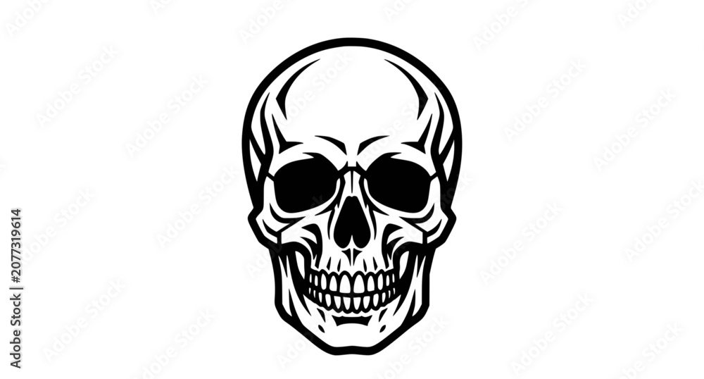 Fototapeta premium Black and White Human Skull Minimal Graphic Design