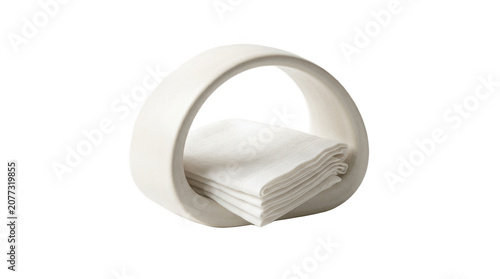 Minimal white napkin holder containing neatly folded cloth napkins, a clean modern tabletop accessory for dining rooms, kitchens, cafés, and restaurant service

