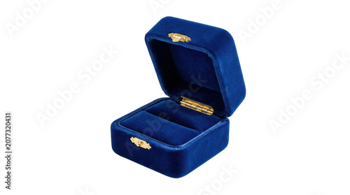Elegant navy blue velvet ring box with open lid and golden interior accents, designed for engagement proposals, wedding jewelry, and memorable luxury gifts

