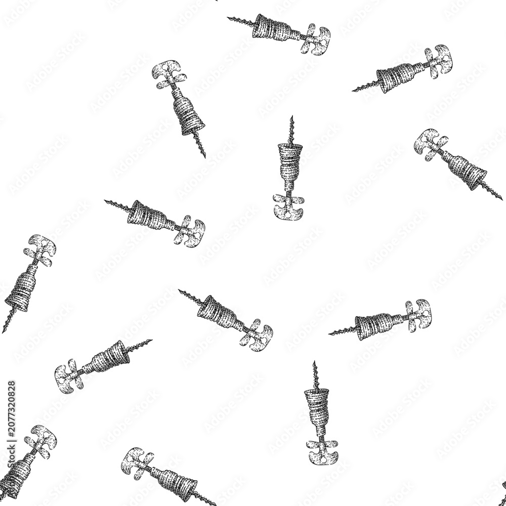 Fototapeta premium seamless pattern Corkscrew illustration forming a traditional wine bottle shape with dot texture, representing kitchen tools, bar accessories, and the concept of opening drinks in a classic style