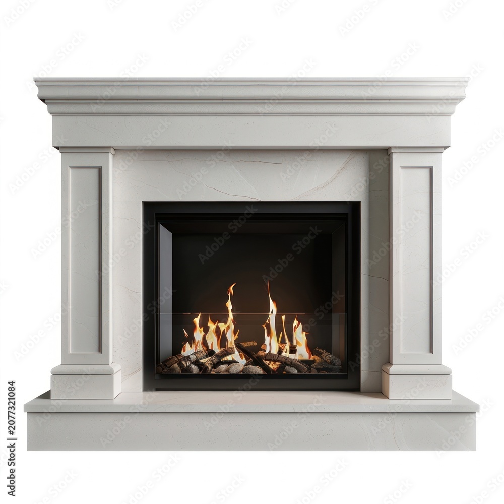 Obraz premium Elegant marble fireplace with flames