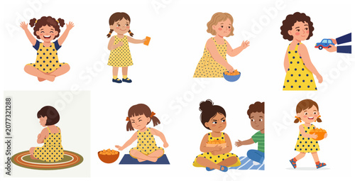 Foto Collection of Little Girl Cartoon Characters Showing Different Emotions and Beha