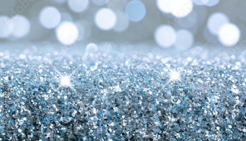 Sparkling Blue Glitter Texture with Soft Bokeh Background.