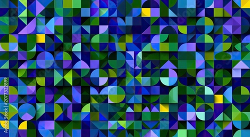 Vibrant Geometric Abstract Pattern with Circles and Squares.