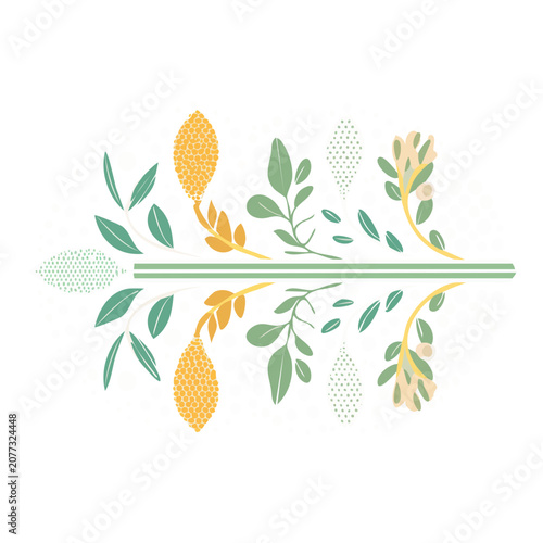 Flat illustration of millet and wheat branches with leaves