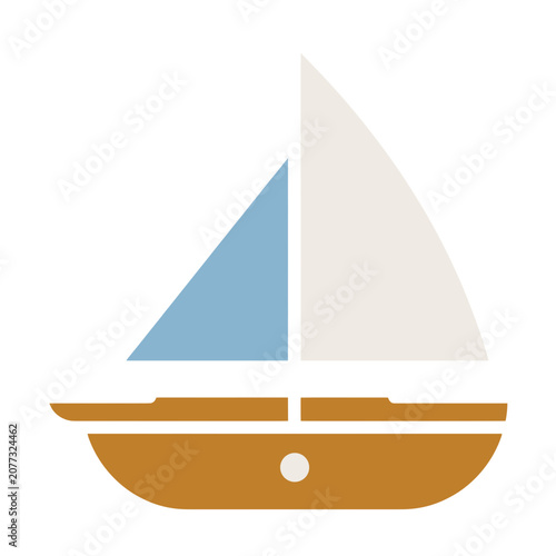 Flat sailboat icon with sail and hull