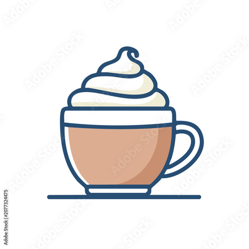 Flat vector illustration of a coffee cup with whipped cream