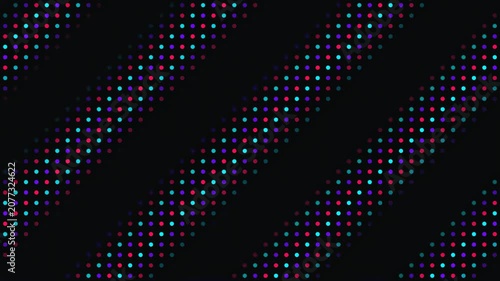 Geometric pattern of green digital dots on black background