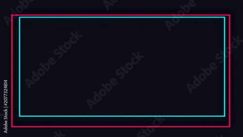 Minimal geometric frame with red and cyan outline on dark background