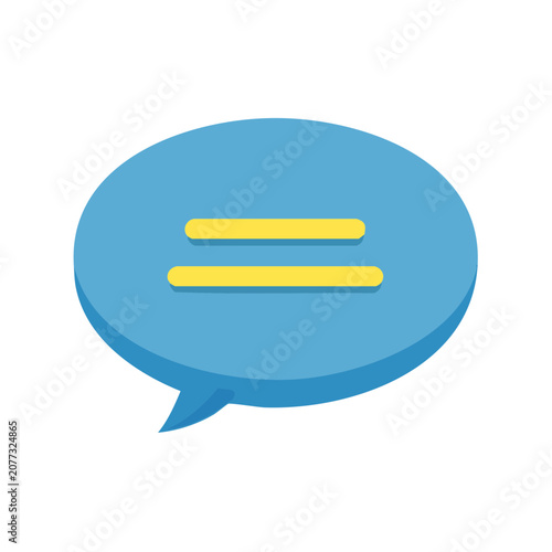 Blue speech bubble with yellow parallel lines vector icon