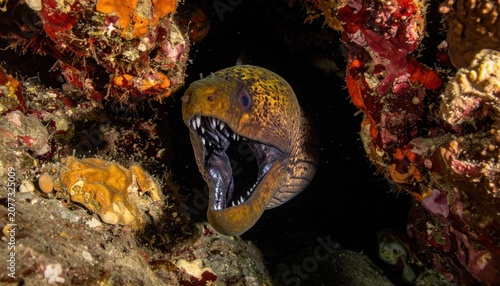 Fimbriated Moray Eel - A captivating underwater portrait of a marine predator.