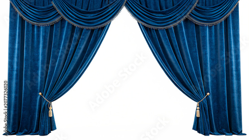 фотографія Elegant dark blue velvet stage curtains beautifully draped open isolated on tran