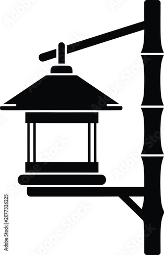 Fényképezés Silhouette vector of traditional Japanese lantern on a bamboo design