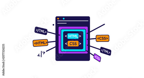 Bild auf Leinwand Web browser interface with coding elements for front end design