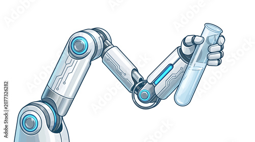 Robotic arm holding laboratory test tube with liquid