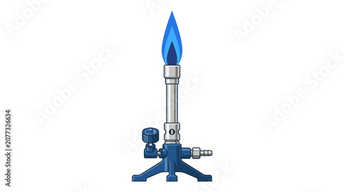Bunsen burner with blue flame for laboratory experiments