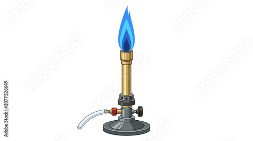 Scientific bunsen burner with a hot blue flame