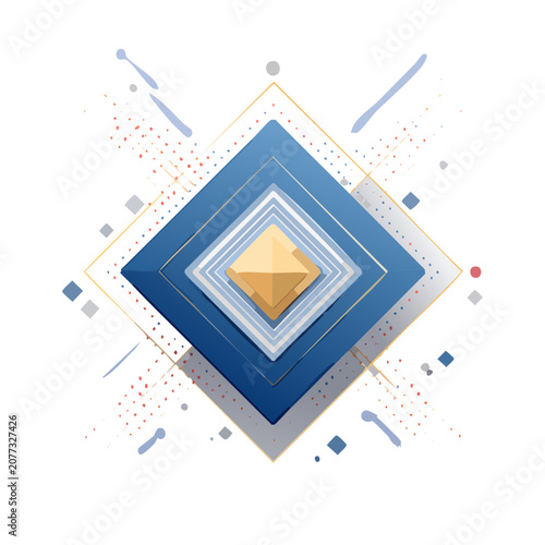 Abstract geometric diamond layers with orange square center