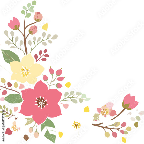Colorful flat floral corner illustration