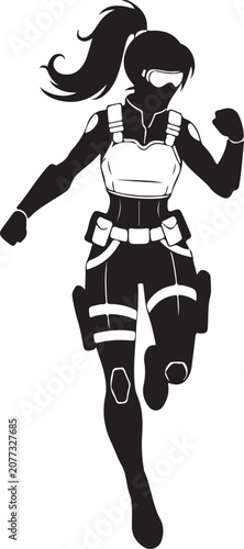 Black and white anime girl running