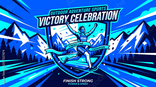 Outdoor Adventure Sports Victory Celebration Champion Runner Finish Strong Illustration